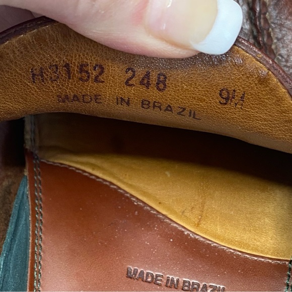 - H.S. Trask Brown Leather Color Block Moc Toe Slip-On Penny Loafer Shoes 9 - Picture 11 of 12